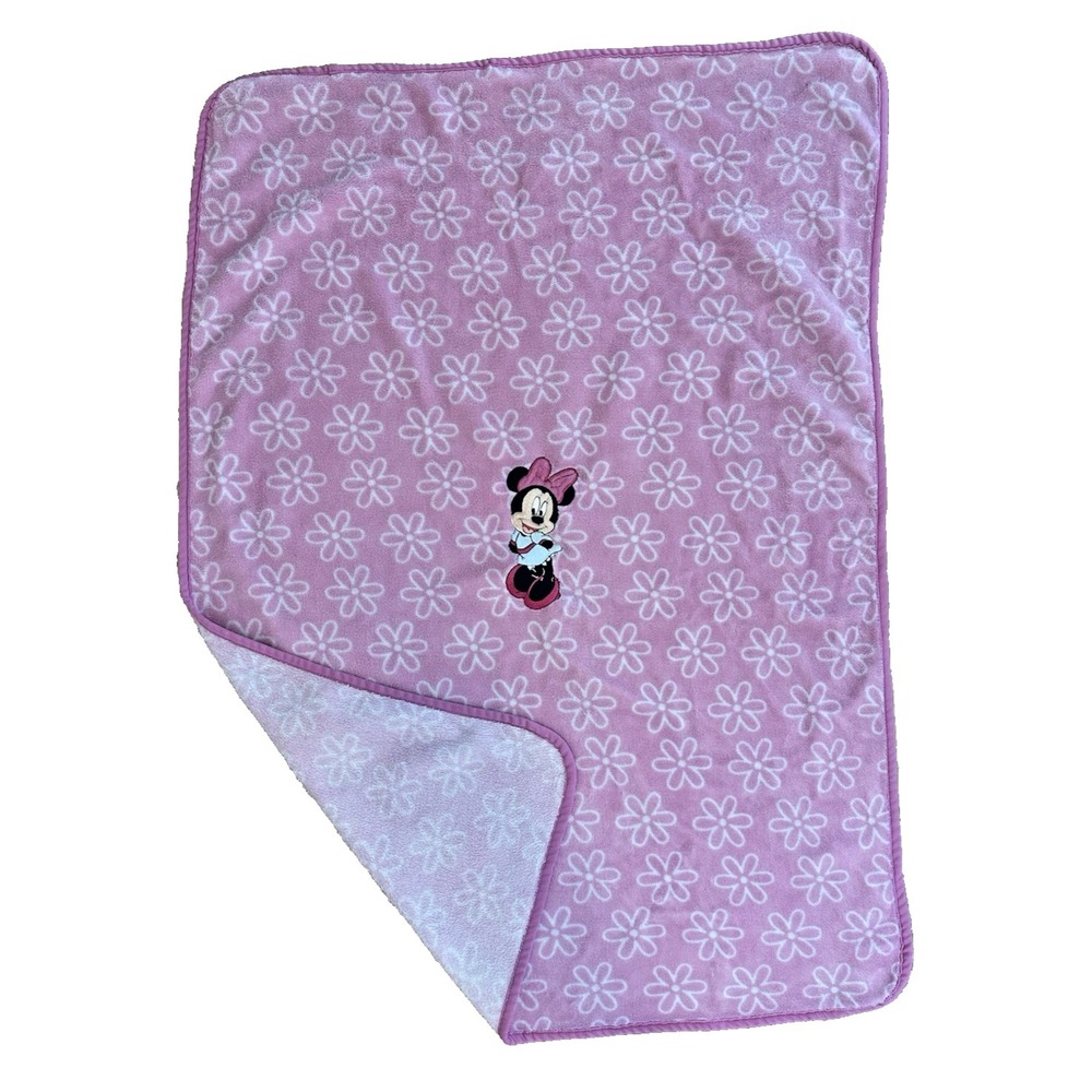 Disney Minnie Mouse Baby Blanket Pink Flowers Embroidered Floral